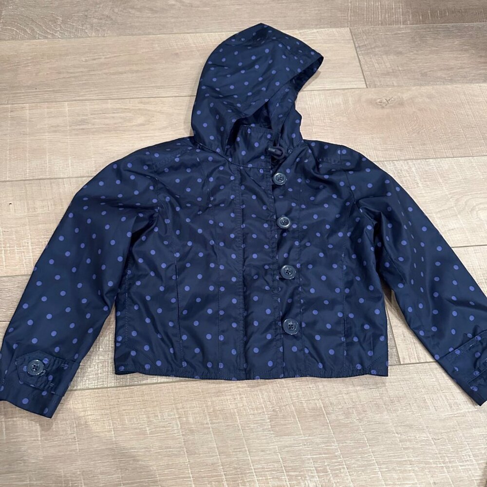 GAP GIRLS KIDS BLUE POLKA DOT HOODED WINDBREAKER JACKET SMALL 5/6